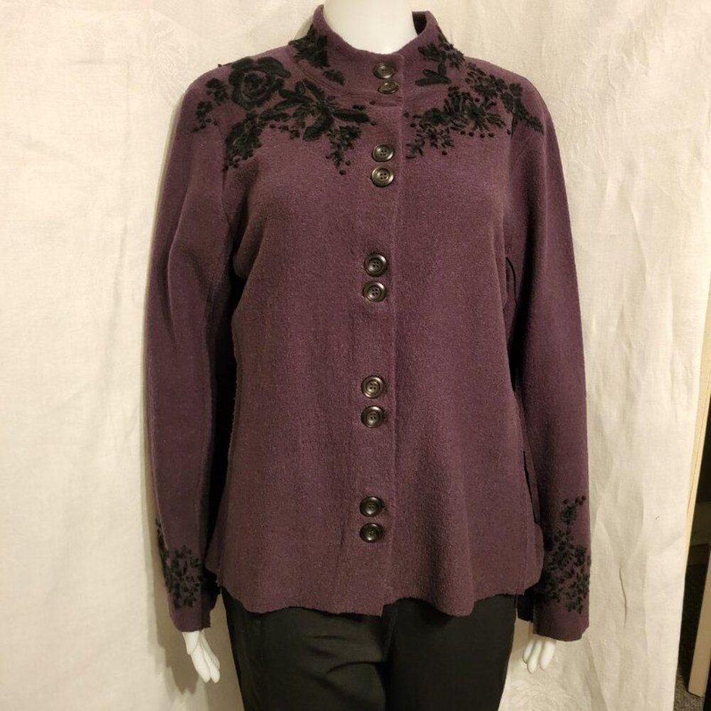 J. Jill medium brown wool sweater with black embroidered